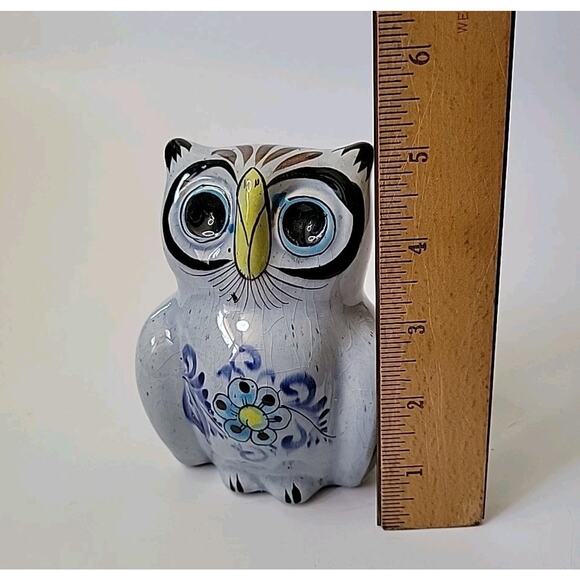 Vintage Talavera Owl Figurine 5" Hand Painted Glazed Ceramic Bohemian Folk Art - Picture 7 of 9